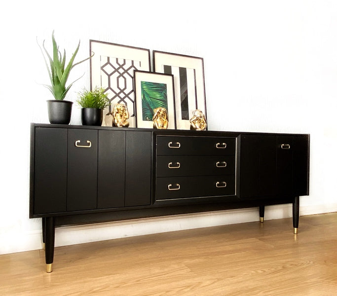 Mid century modern large teak g plan sideboard painted in black – A rare vintage treasure