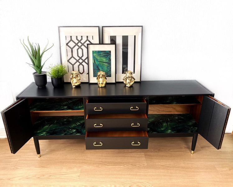 Mid century modern large teak g plan sideboard painted in black – A rare vintage treasure