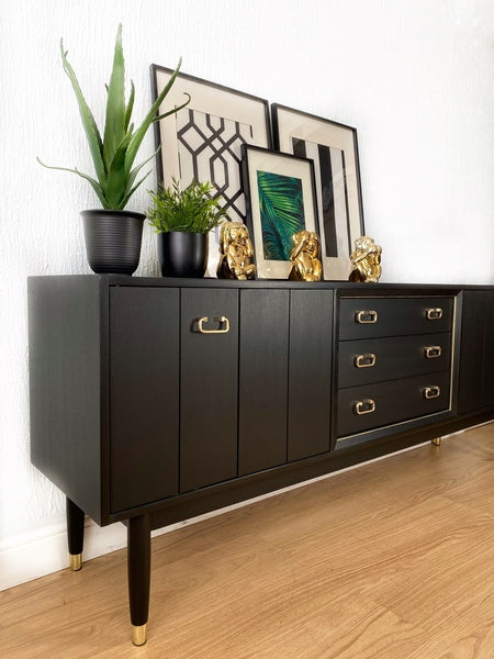 Mid century modern large teak g plan sideboard painted in black – A rare vintage treasure