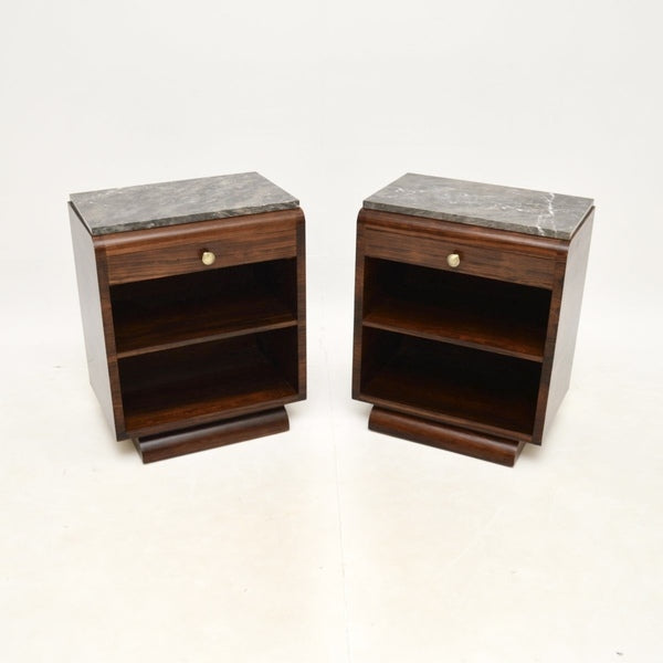 Pair of french art deco rosewood and marble bedside cabinets – A rare vintage treasure