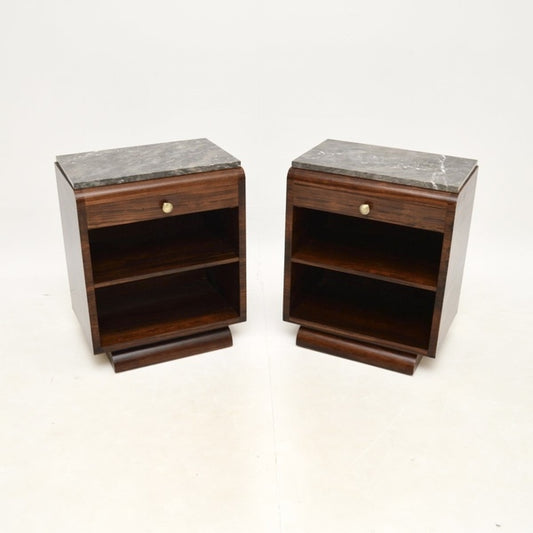 Pair of french art deco rosewood and marble bedside cabinets – A rare vintage treasure