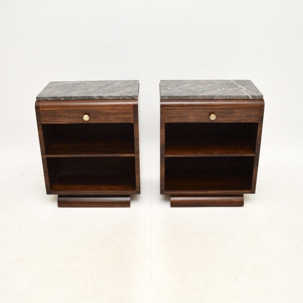 Pair of french art deco rosewood and marble bedside cabinets – A rare vintage treasure