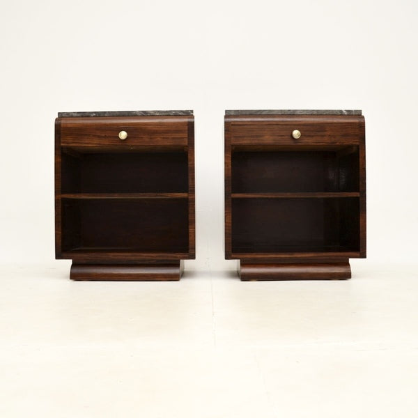 Pair of french art deco rosewood and marble bedside cabinets – A rare vintage treasure