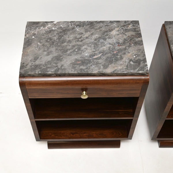Pair of french art deco rosewood and marble bedside cabinets – A rare vintage treasure