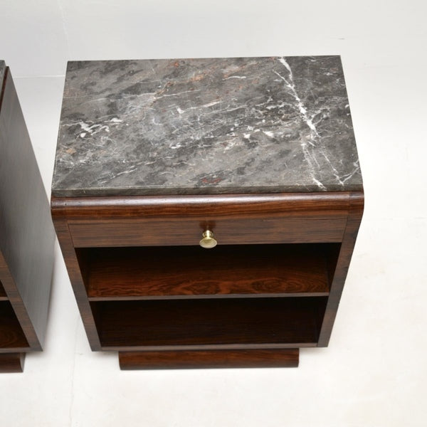 Pair of french art deco rosewood and marble bedside cabinets – A rare vintage treasure