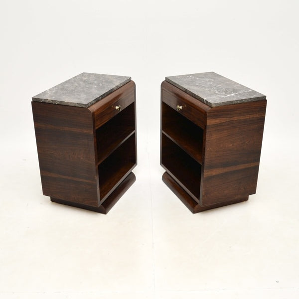 Pair of french art deco rosewood and marble bedside cabinets – A rare vintage treasure