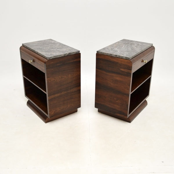 Pair of french art deco rosewood and marble bedside cabinets – A rare vintage treasure