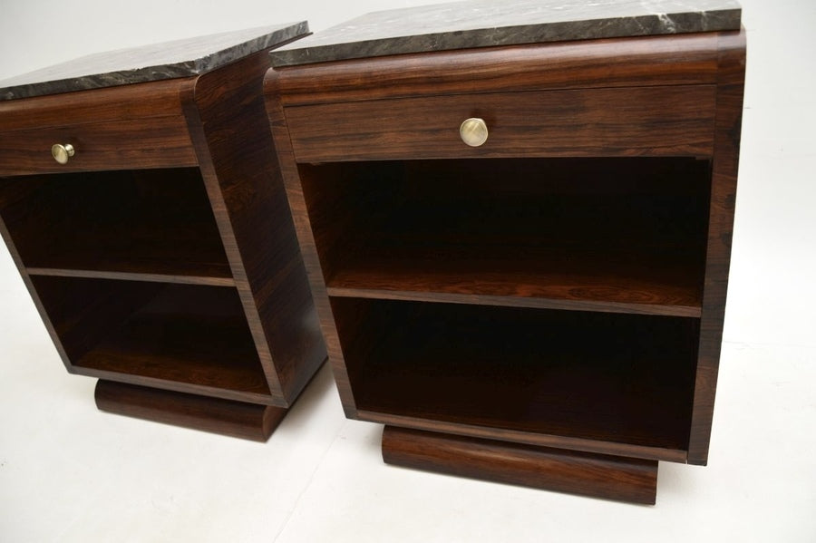 Pair of french art deco rosewood and marble bedside cabinets – A rare vintage treasure