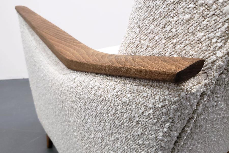 Mid century danish armchair in premium ivory boucle – A rare vintage treasure
